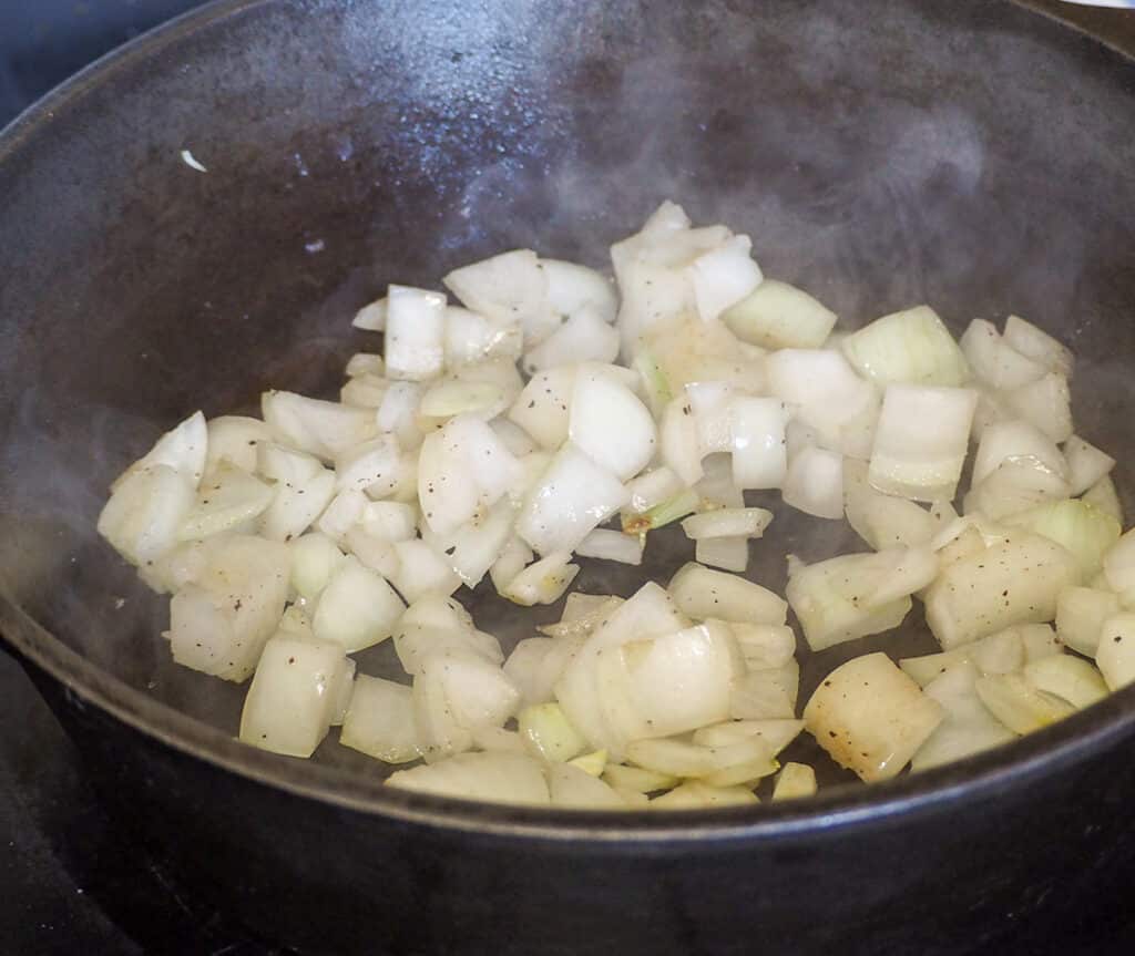 diced onions in pot