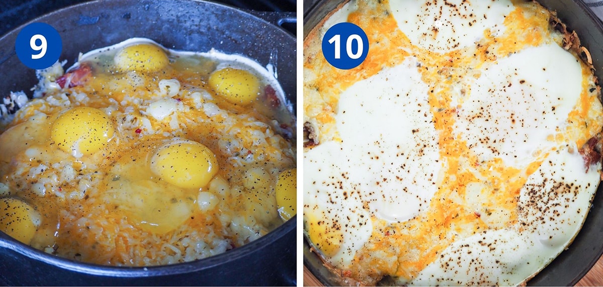 adding whole eggs to top of casserole to cook until done