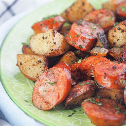 Griddle Smoked Sausage and Potatoes Ole Blue Dog