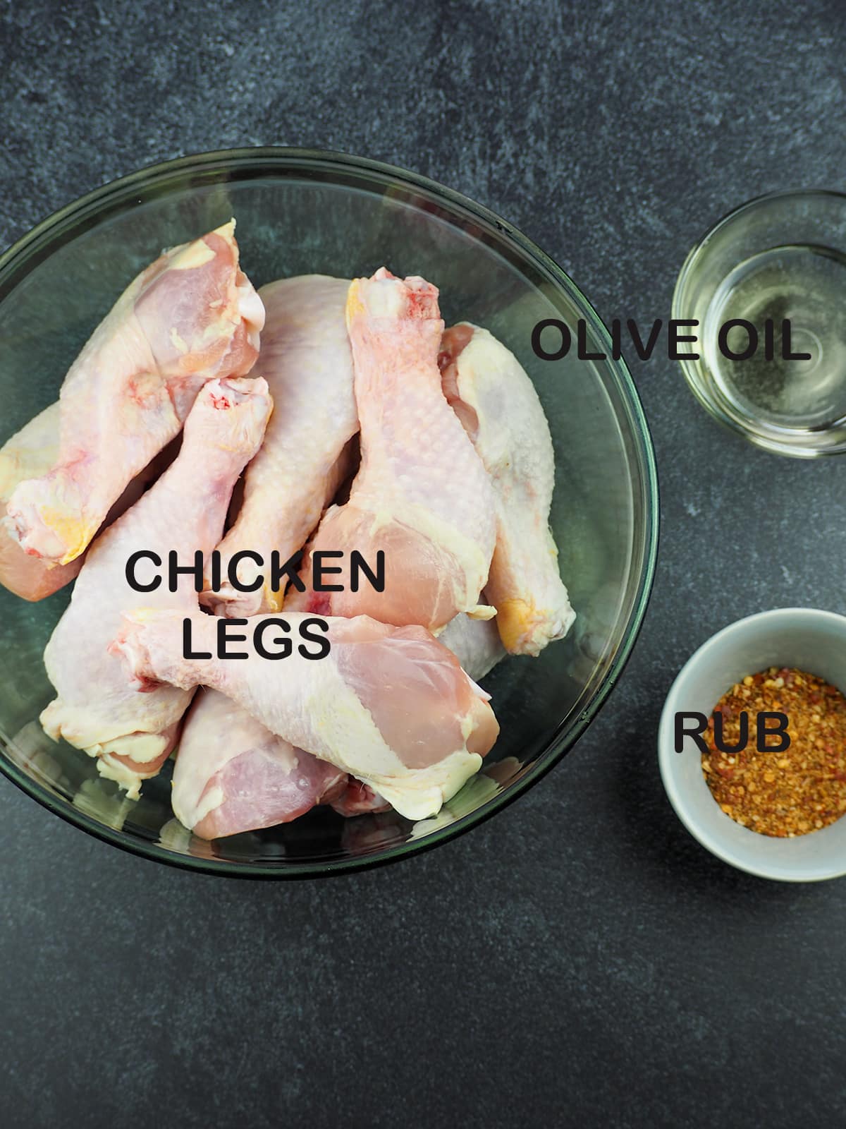 Ingredients for grilled chicken legs.
