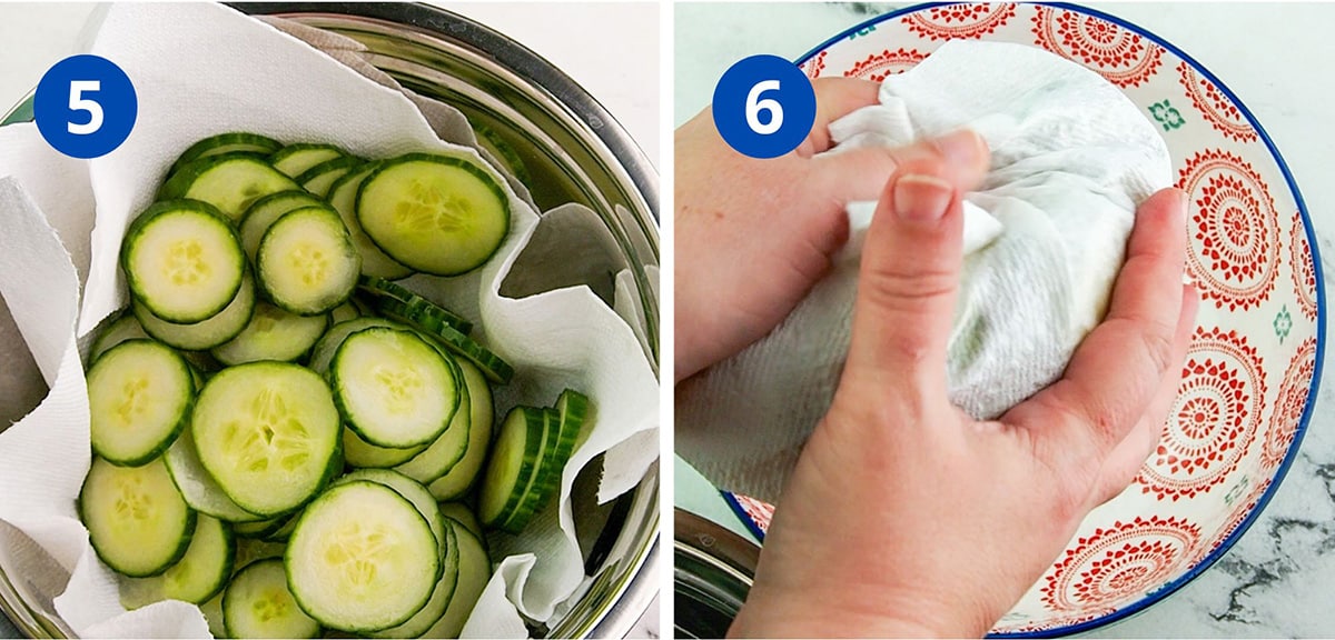 squeeze excess moisture from cucumbers